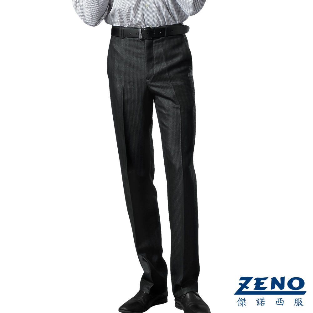 ZENO 厚暖刷毛條紋平面西裝褲‧黑色30-42