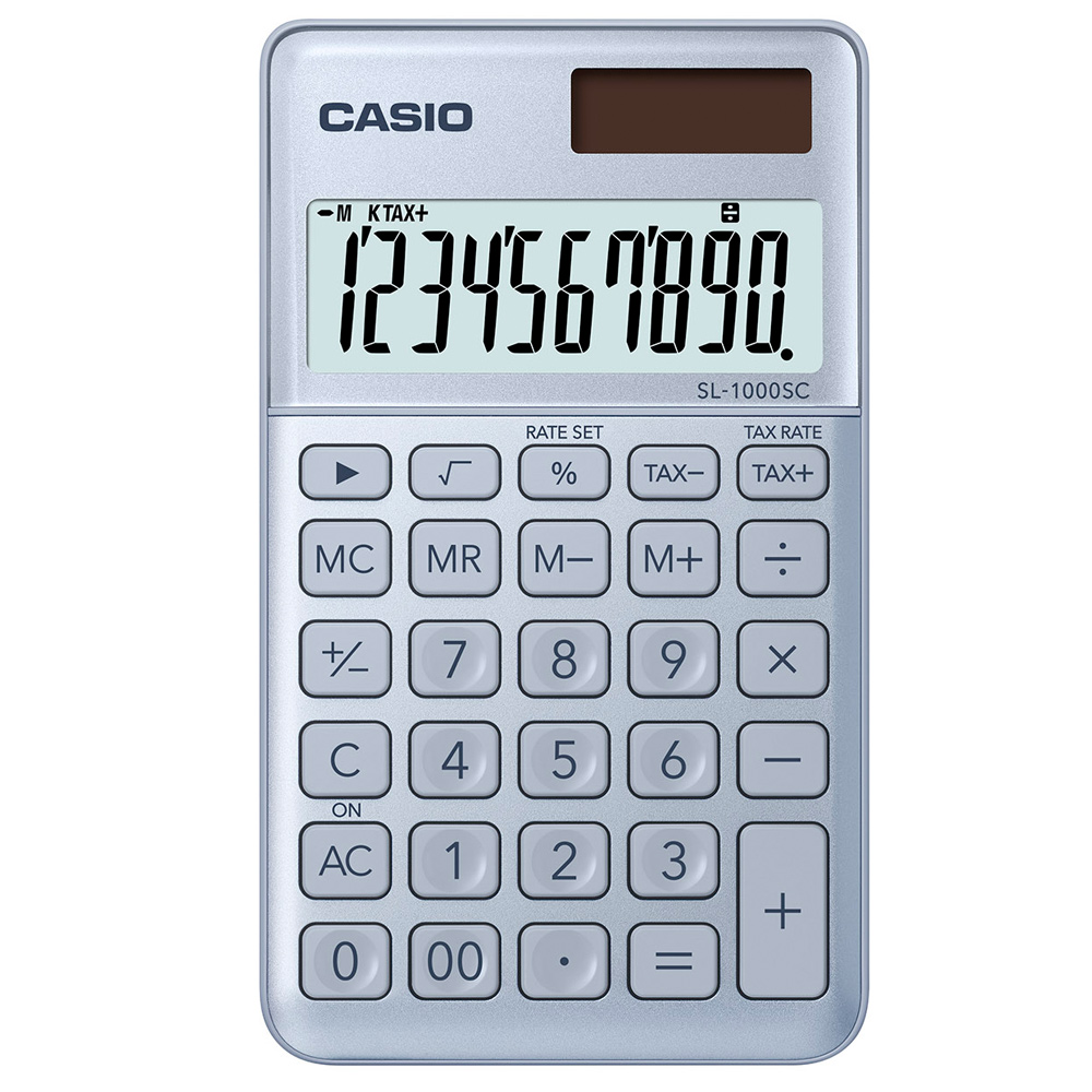 CASIO 10位元時尚霧面系列攜帶型計算機(SL-1000SC-BU)-蒼藍灰