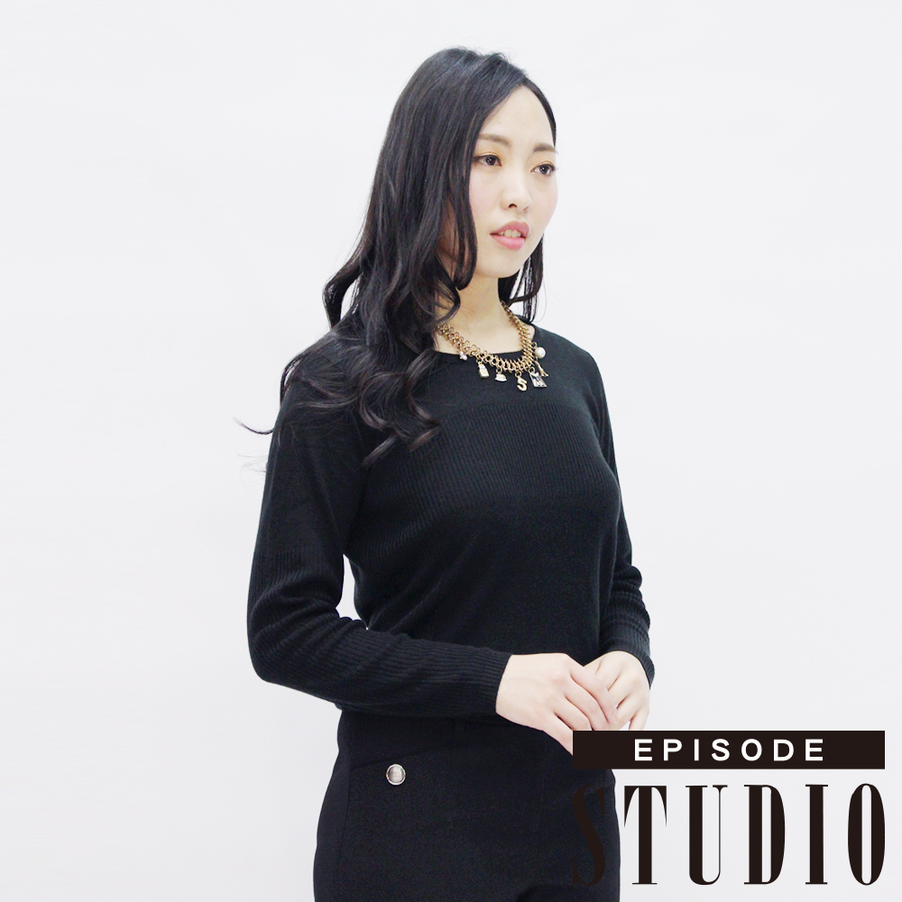 EPISODE Studio - 高質感柔美素面混羊毛上衣（黑）