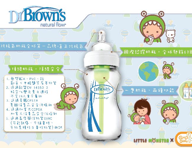 GMP BABY美國Dr. Brown防脹氣PESU寬口兩用奶瓶270ml 一入裝