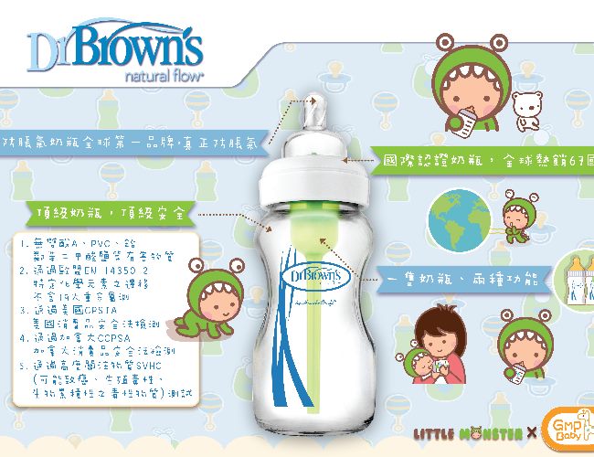 GMP BABY美國Dr. Brown防脹氣PESU寬口兩用奶瓶270ml 二入裝