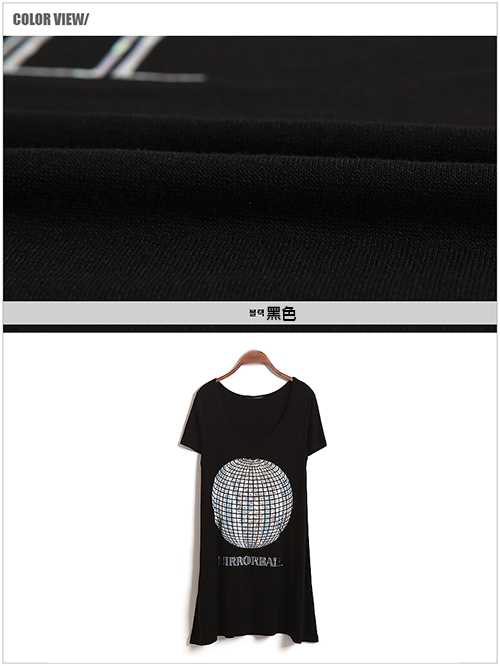 雷射光銀色球體長版T恤 (黑色)-N.C21