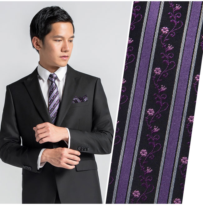 極品西服 100%絲質口袋方巾_紫斜紋