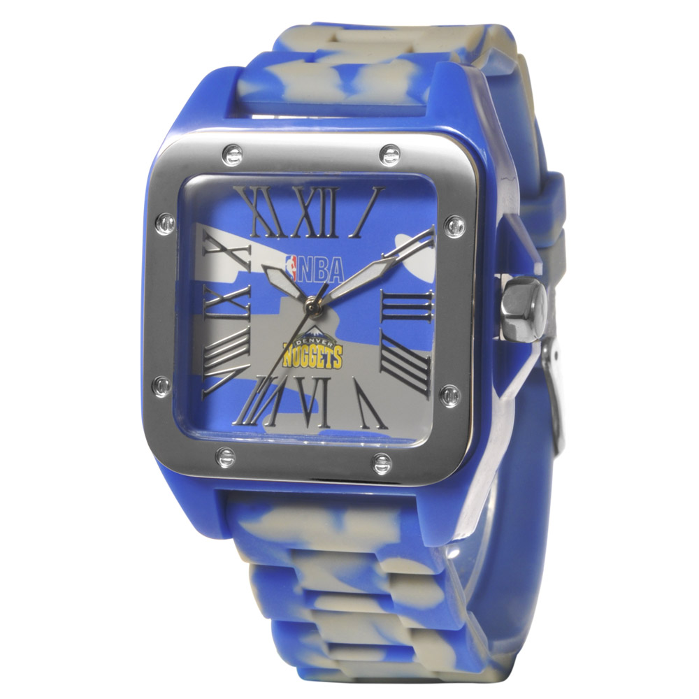NBA Denver Nuggets 三分線防守方形休閒腕錶-迷彩藍/39mm