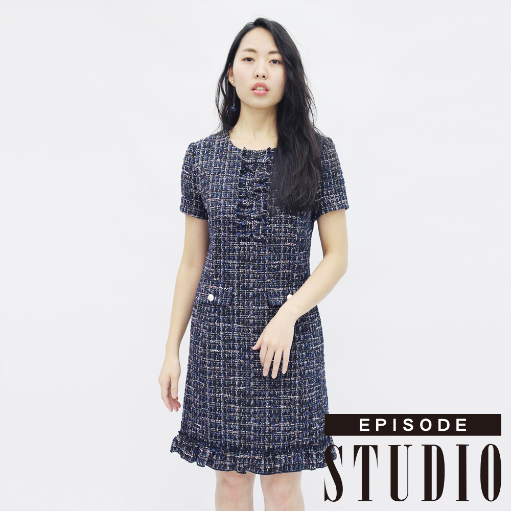EPISODE Studio - 香奈兒格紋設計修身洋裝（藍）