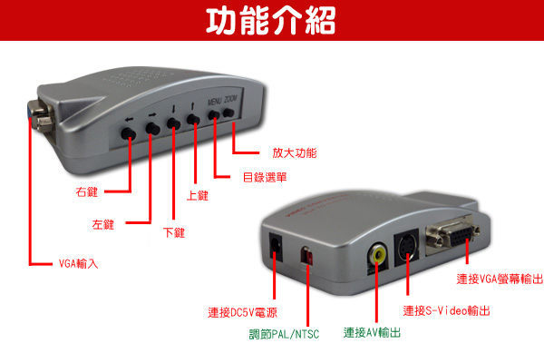 KINGNET-VGA轉AV訊號轉換 監視器轉接到傳統螢幕