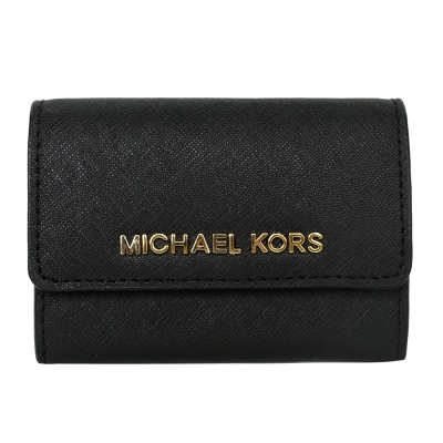 MICHAEL KORS黑色真皮壓紋金色LOGO飾牌證件票卡/零錢包