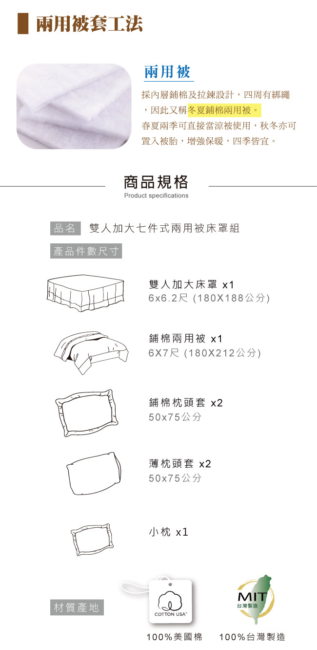 鴻宇HongYew 100%精梳棉 奧德曼 灰 雙人加大七件式兩用被床罩組