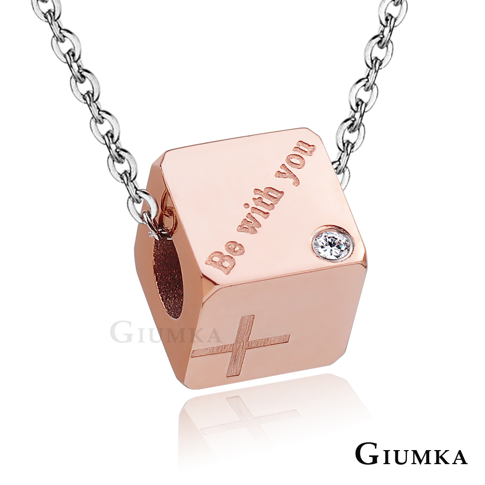 GIUMKA 方塊情人項鍊 珠寶白鋼 玫瑰金女鍊
