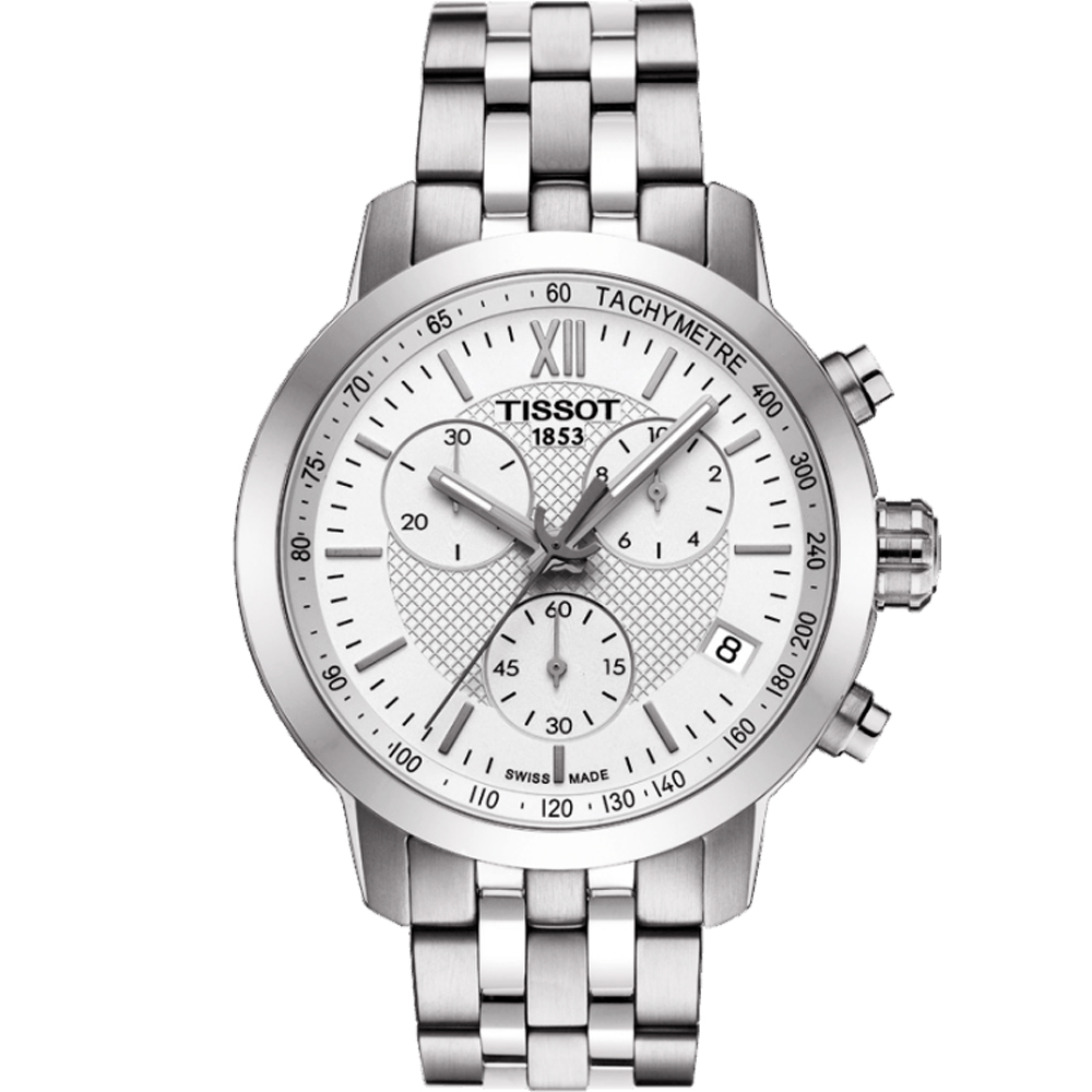 TISSOT 天梭 官方授權 PRC 200 三眼計時腕錶-銀/42mm T0554171101800