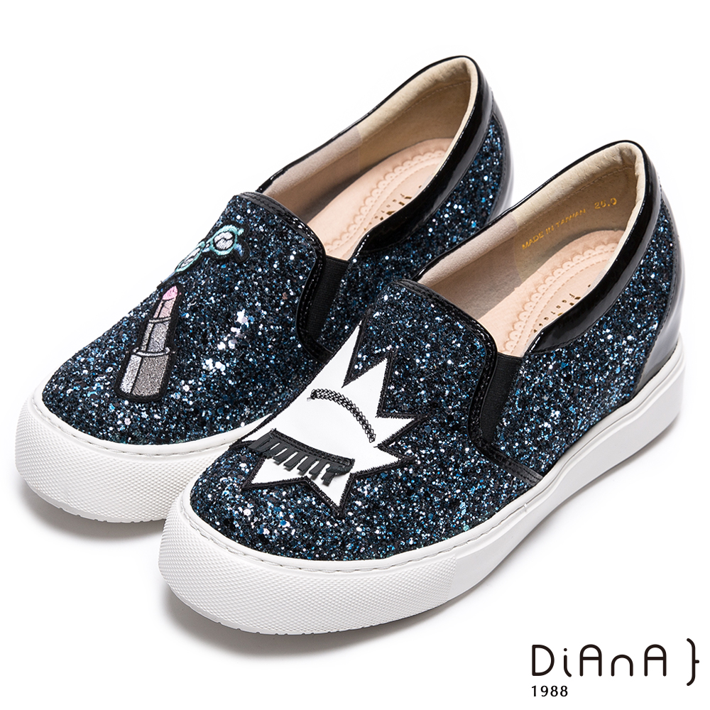 DIANA 閃耀魅力—銀河系耀眼碎鑽童趣圖案楔型增高鞋-藍