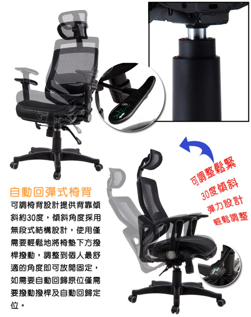 3D專利坐墊護腰高背鋁合金腳網布辦公椅/電腦椅
