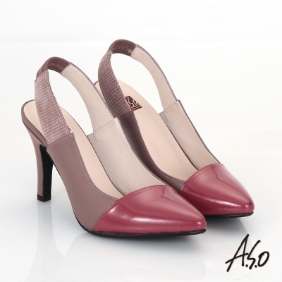 A.S.O 減壓美型 全真皮雙色拼接後拉帶高跟鞋 粉紅