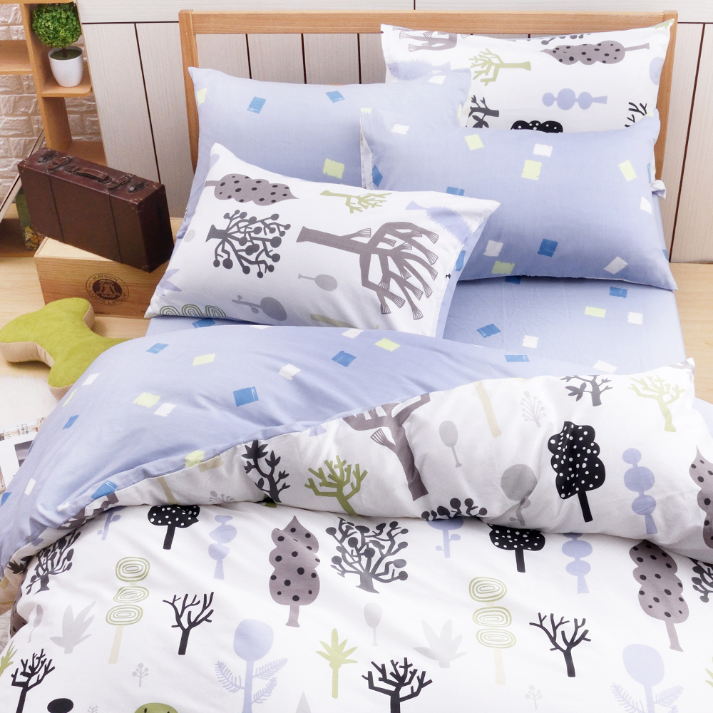 織眠坊-綠意 文青風單人三件式特級100%純棉床包被套組