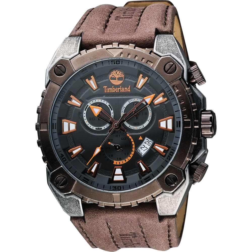 Timberland PONTOOK 重裝再現三眼計時腕錶-黑x咖啡/48.5mm