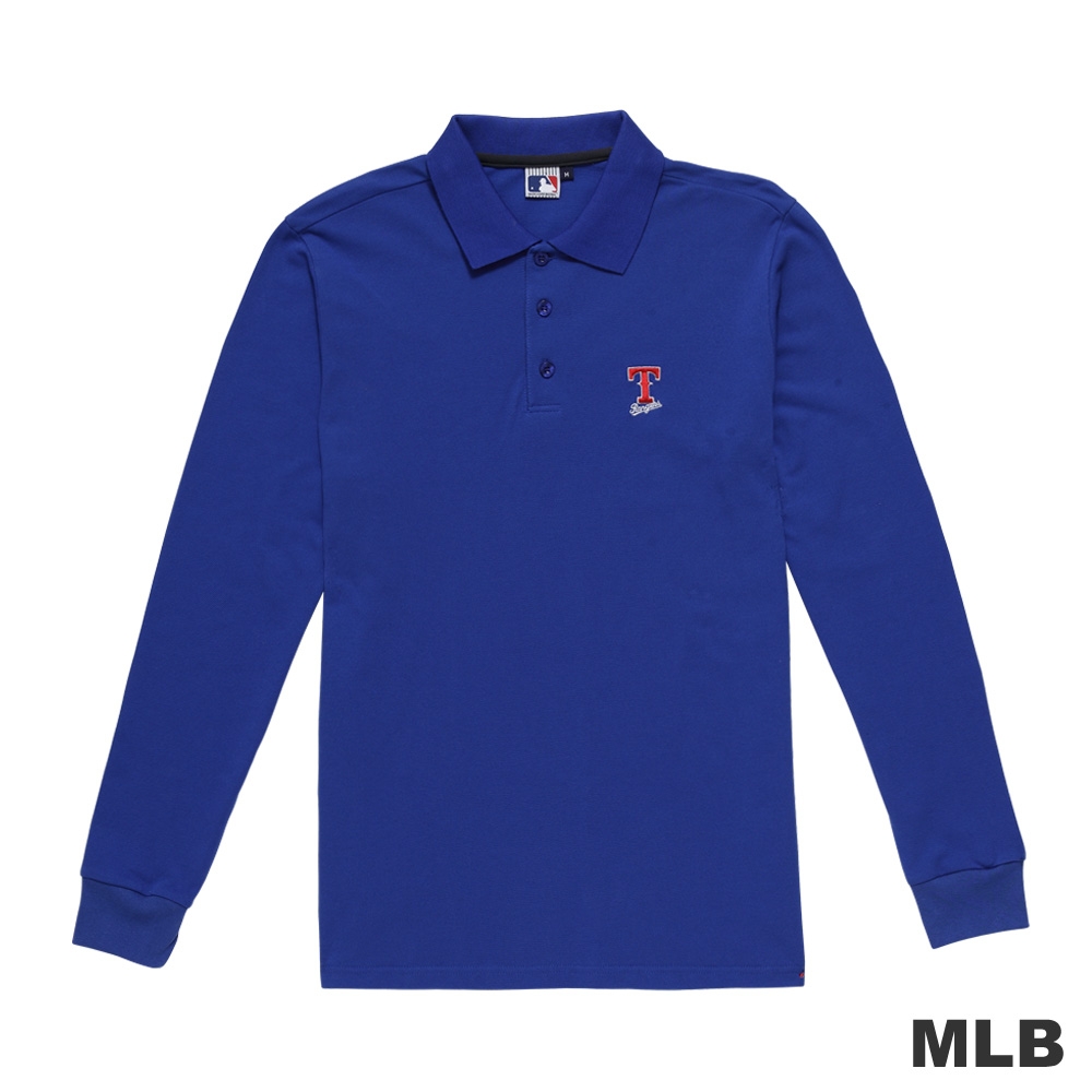MLB-德州遊騎兵隊簡約休閒字母造型電繡polo衫-藍色(男)