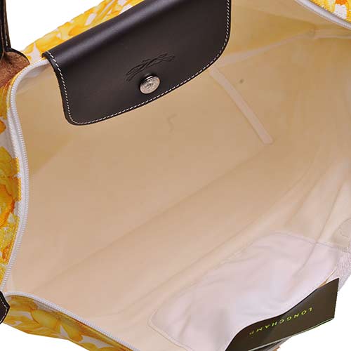 LONGCHAMP 春漾花瓣棉麻布短柄水餃包(中/黃花)