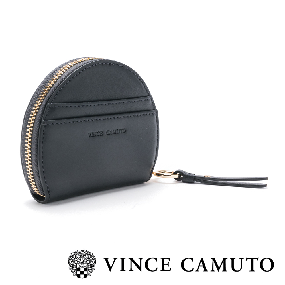 Vince Camuto 圓形鉚釘素面輕巧零錢包-黑色