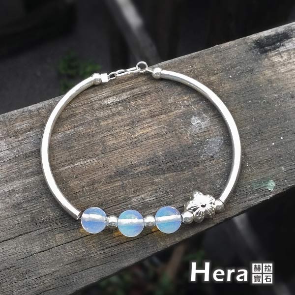 Hera925 純銀手作天然蛋白石圓珠梅花手環/手鍊