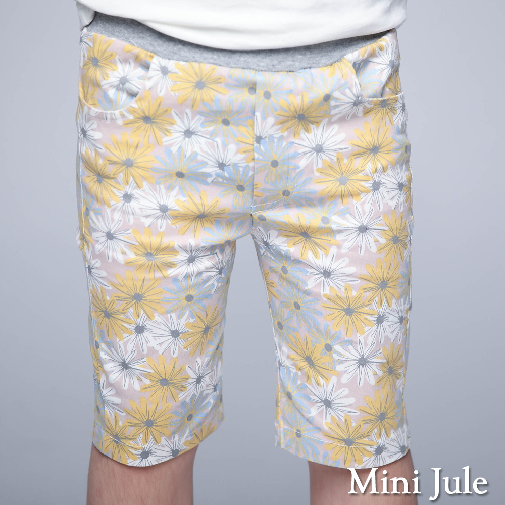 Mini Jule 童裝-短褲 滿版配色花朵口袋鬆緊短褲(黃)