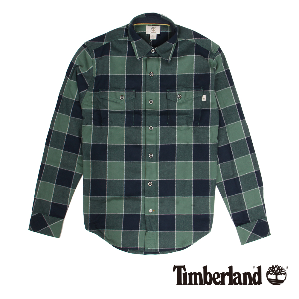 Timberland 男款藍綠色鄉村風格紋長袖襯衫