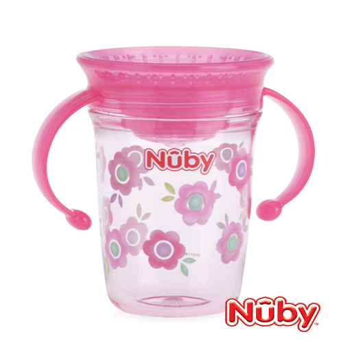 Nuby 晶透360度喝水杯240ml-粉(6M+)