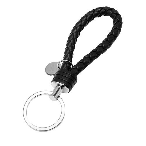 BOTTEGA VENETA 經典編織羊皮吊繩鑰匙圈(黑)
