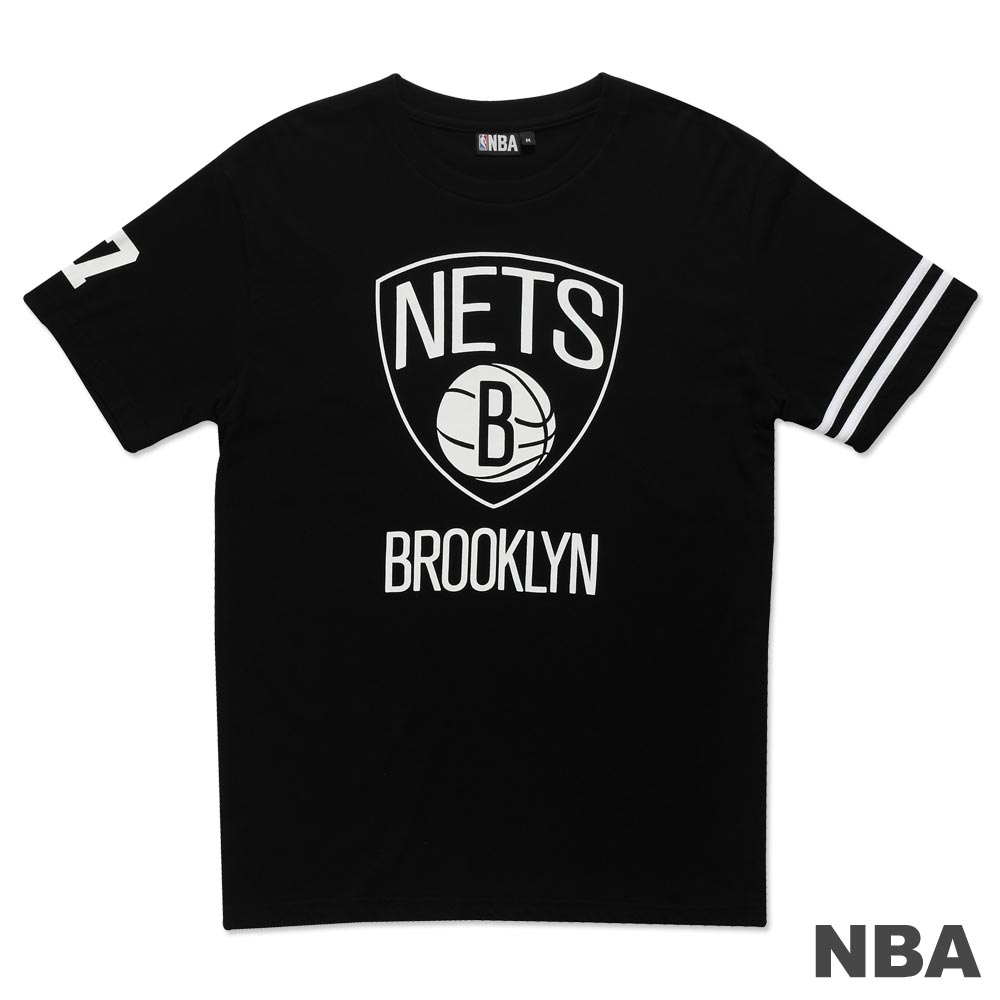 NBA-布魯克林籃網隊印花壓條短袖T恤-黑(男)