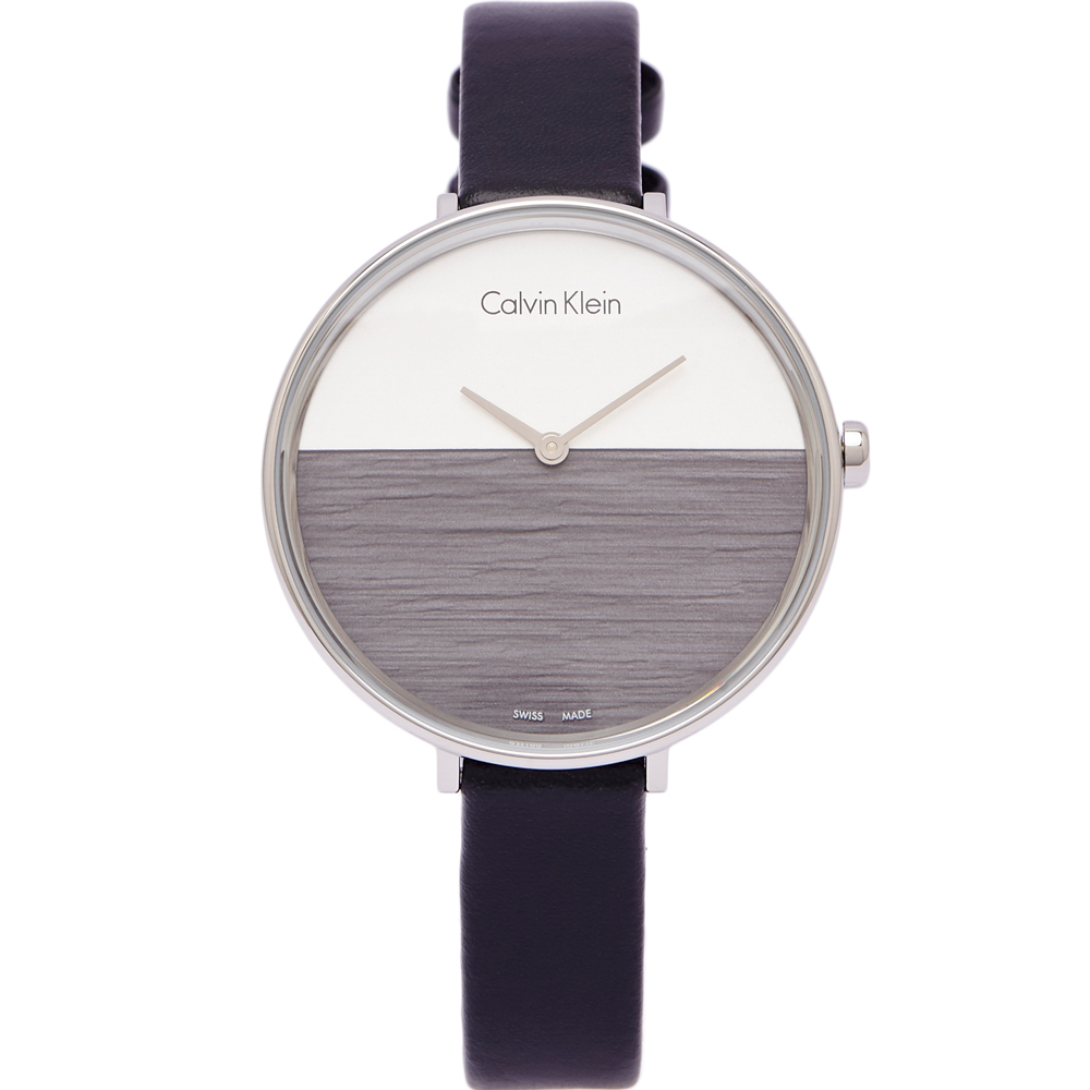 CK Calvin Klein清新木質感女性手錶(K7A231C3)-灰黑X銀面/38mm