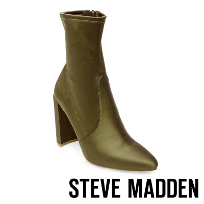STEVE MADDEN-TONY 尖頭粗高跟拉鍊短靴-墨綠