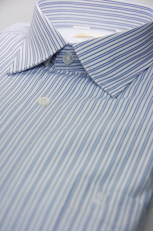 金‧安德森 白底藍色條紋內裡刷毛長袖襯衫