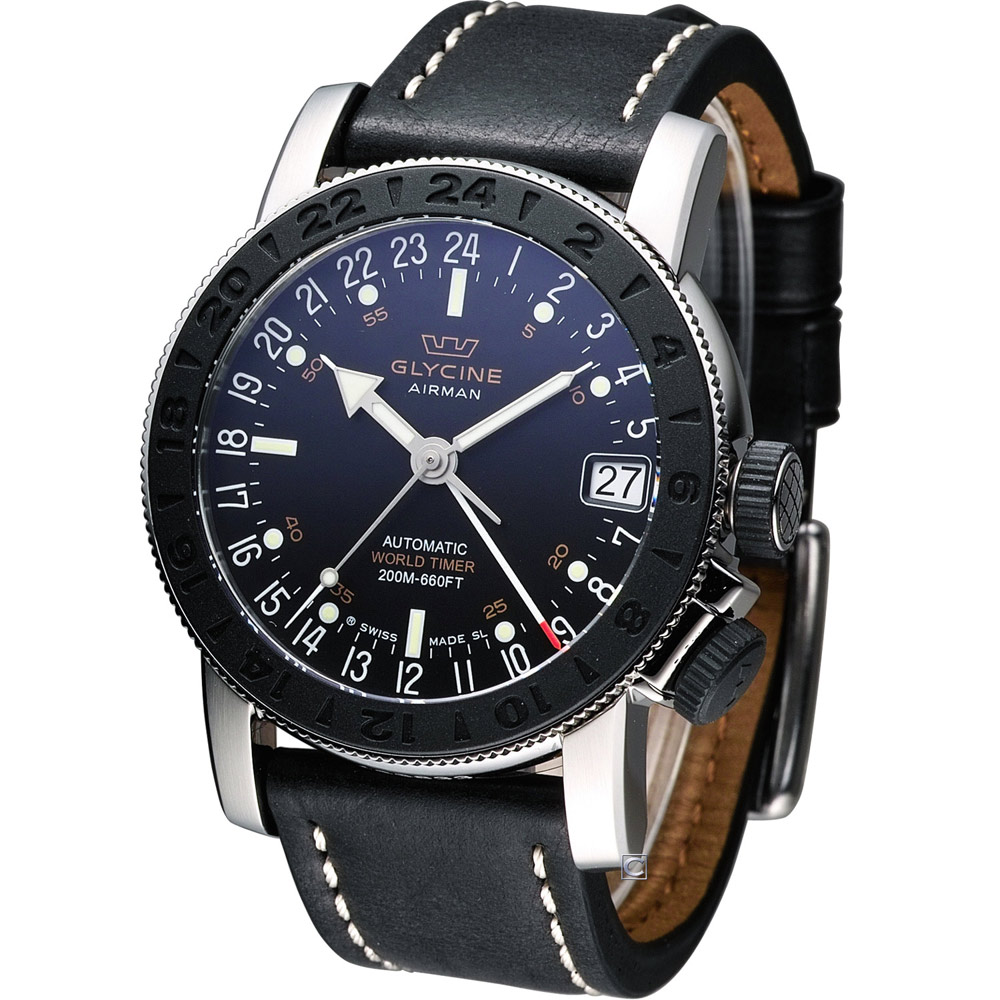 Glycine Airman 17 Sphair 專業飛行機械腕錶-黑/45mm