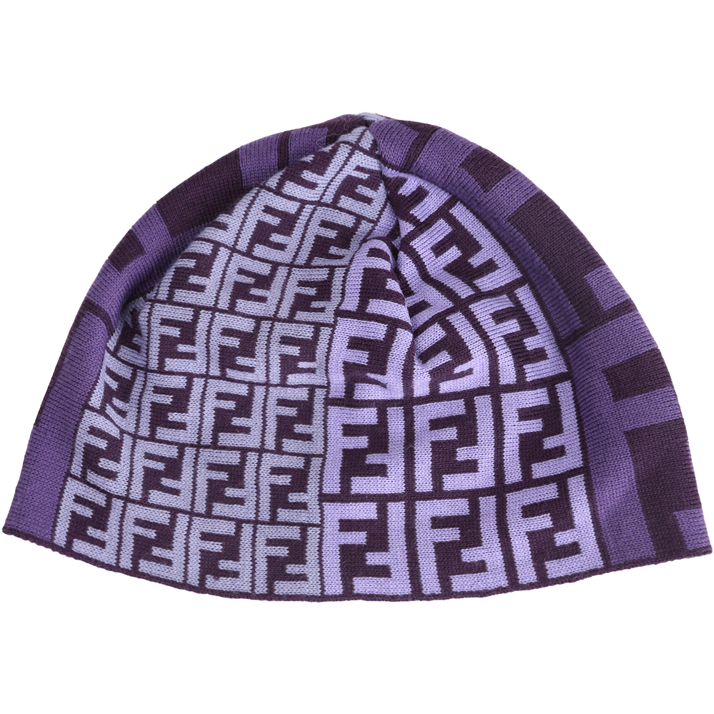 FENDI 經典雙F織紋針織帽(紫色/100%WOOL)