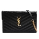 YSL MONOGRAM系列V字縫線魚子醬牛皮金屬LOGO金鍊肩背信封包(黑) product thumbnail 1