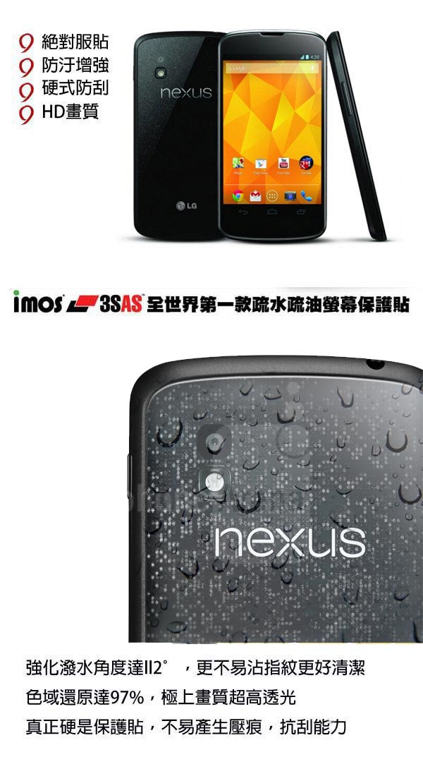 iMos nexus 4 超抗潑水疏保護貼(背面)