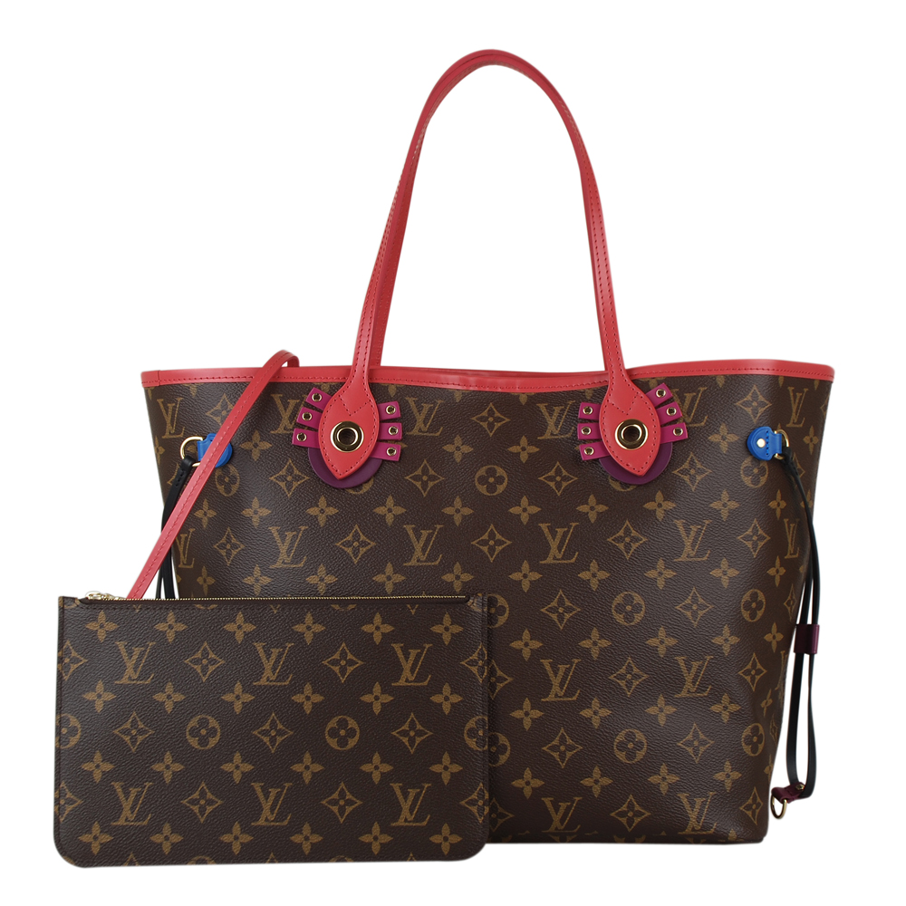 LV M41663 NEVERFULL MM縮口肩背包附扁袋(中/紅)