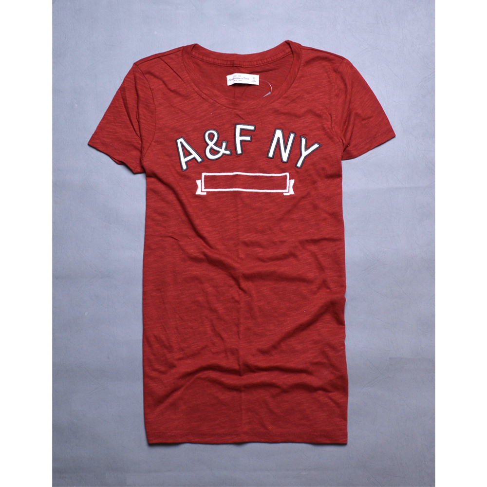 A&F Abercrombie & Fitch 刺繡字母短袖T恤-酒紅