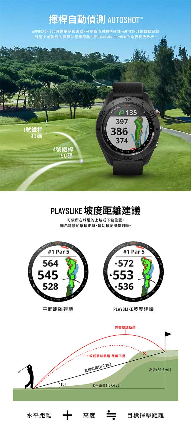 GARMIN Approach S60 中文高爾夫GPS腕錶