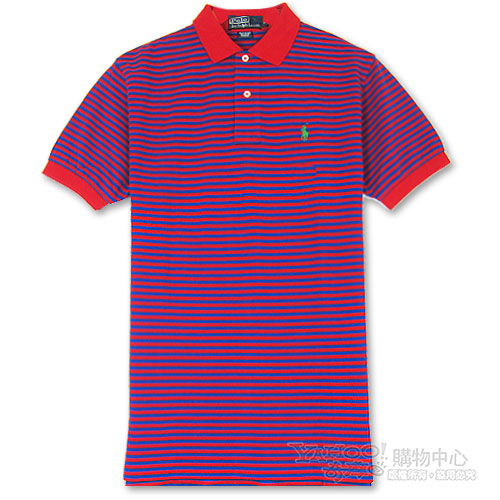 Ralph Lauren 雙色細條紋POLO男衫(紅紫)