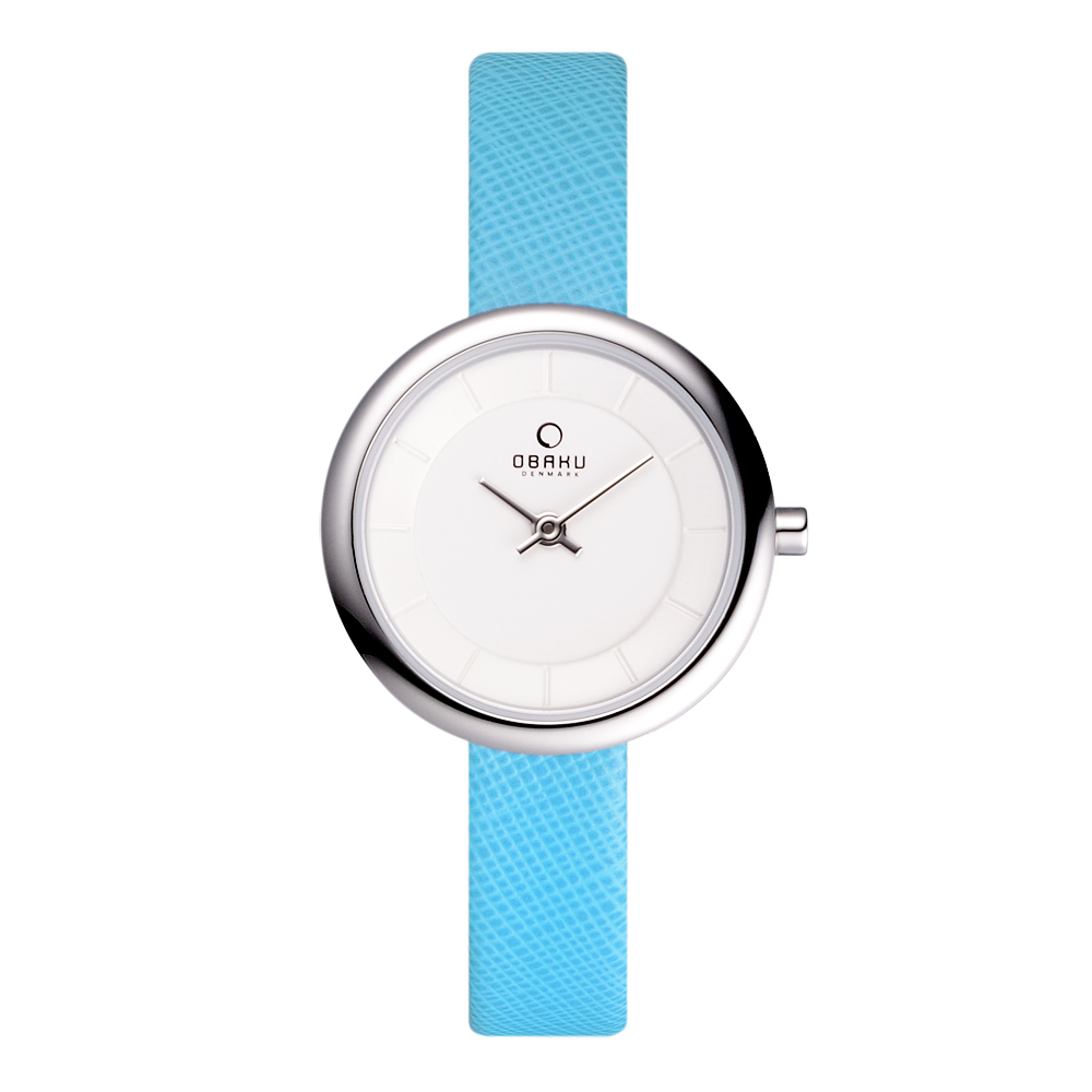 OBAKU 雅悅媛式時尚腕錶-銀框x藍帶/27mm