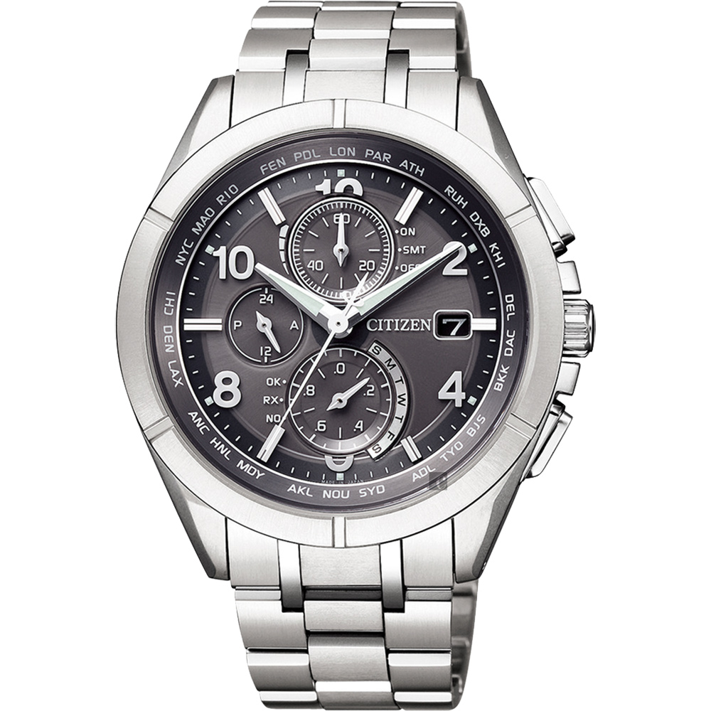 CITIZEN 星辰 光動能電波鈦金屬手錶-灰x銀/41mm(AT8160-55H)
