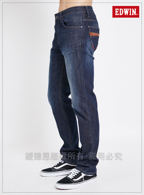EDWIN 大尺碼 EDGE格紋貼合保溫直筒褲-男-中古藍