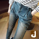 正韓 褪色刷白抓痕單寧長褲-(水洗藍)100%Korea Jeans product thumbnail 1