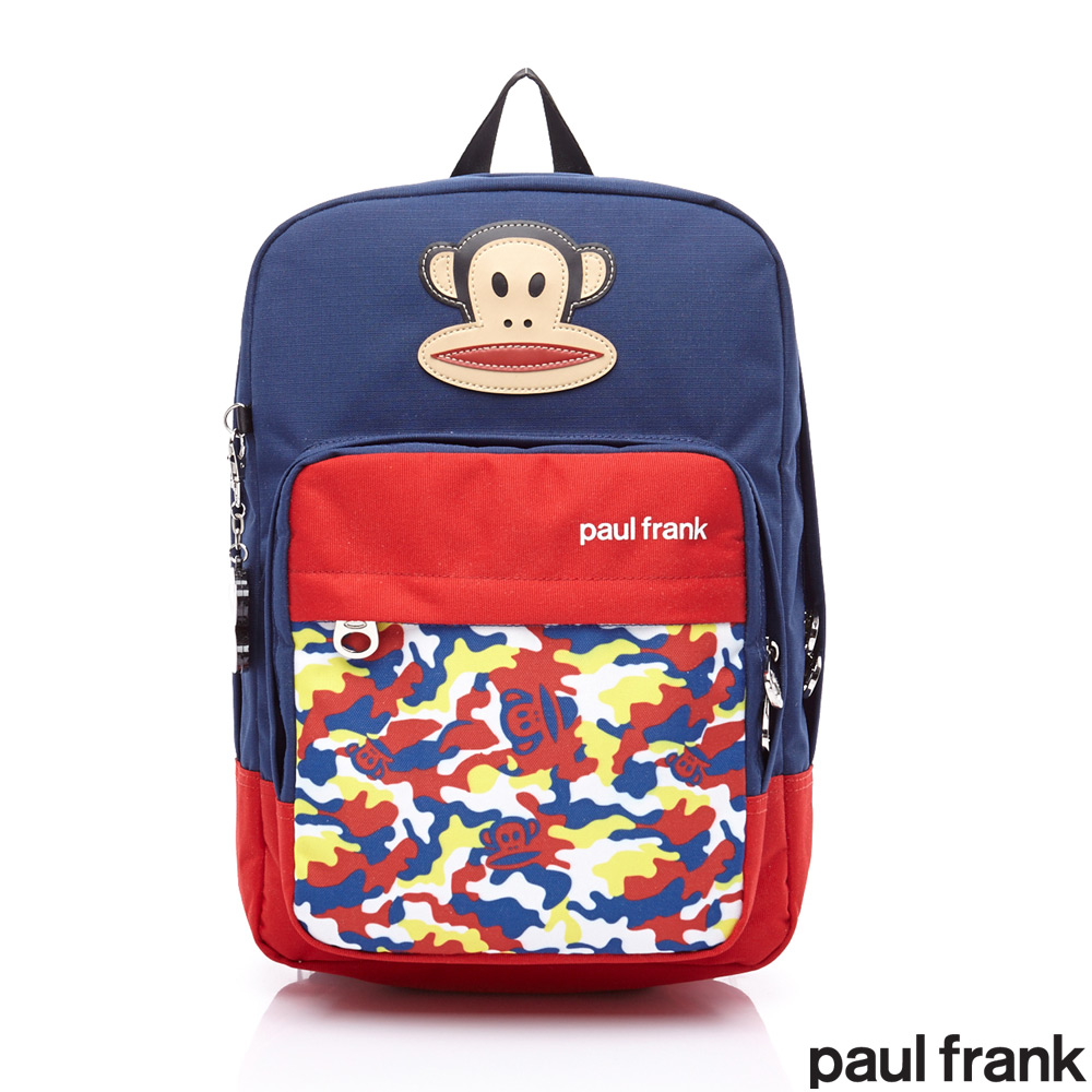 paul frank-繽紛迷彩猴系列-附雨罩後背包(中)-深藍色