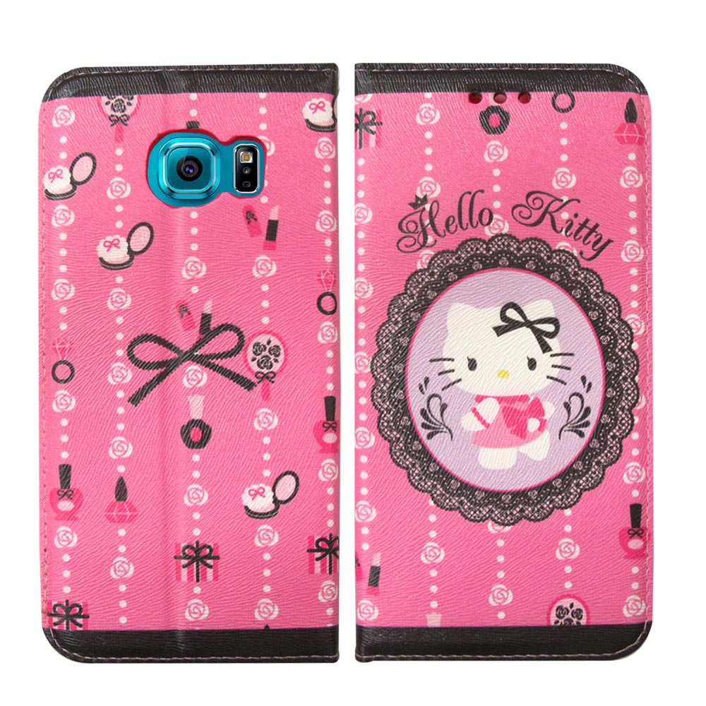 Hello Kitty 三星 Samsung S6 Edge 彩繪磁力皮套(法式蕾絲)