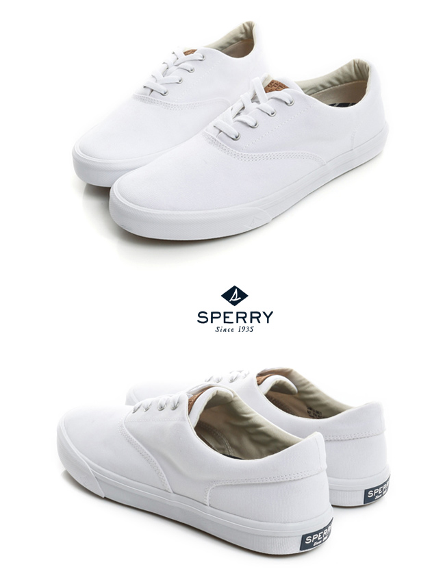 SPERRY Striper 潮流進化吸震減壓帆布休閒鞋(情侶中性款)-白