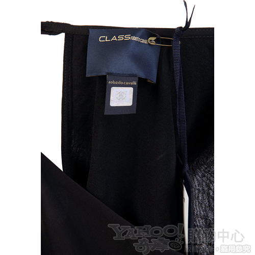 CLASS roberto cavalli 黑色單邊釦飾雙材質拼接短袖上衣