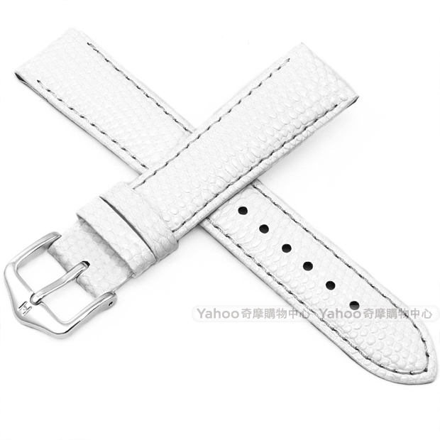 海奕施 HIRSCH Rainbow M 優雅光澤小牛皮錶帶 防水可清洗 蜥蜴皮壓紋-白