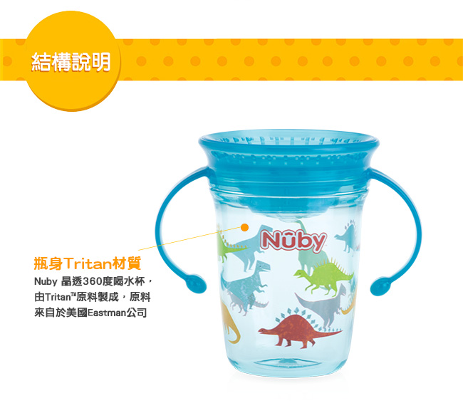 Nuby 晶透360度喝水杯240ml-灰(6M+)