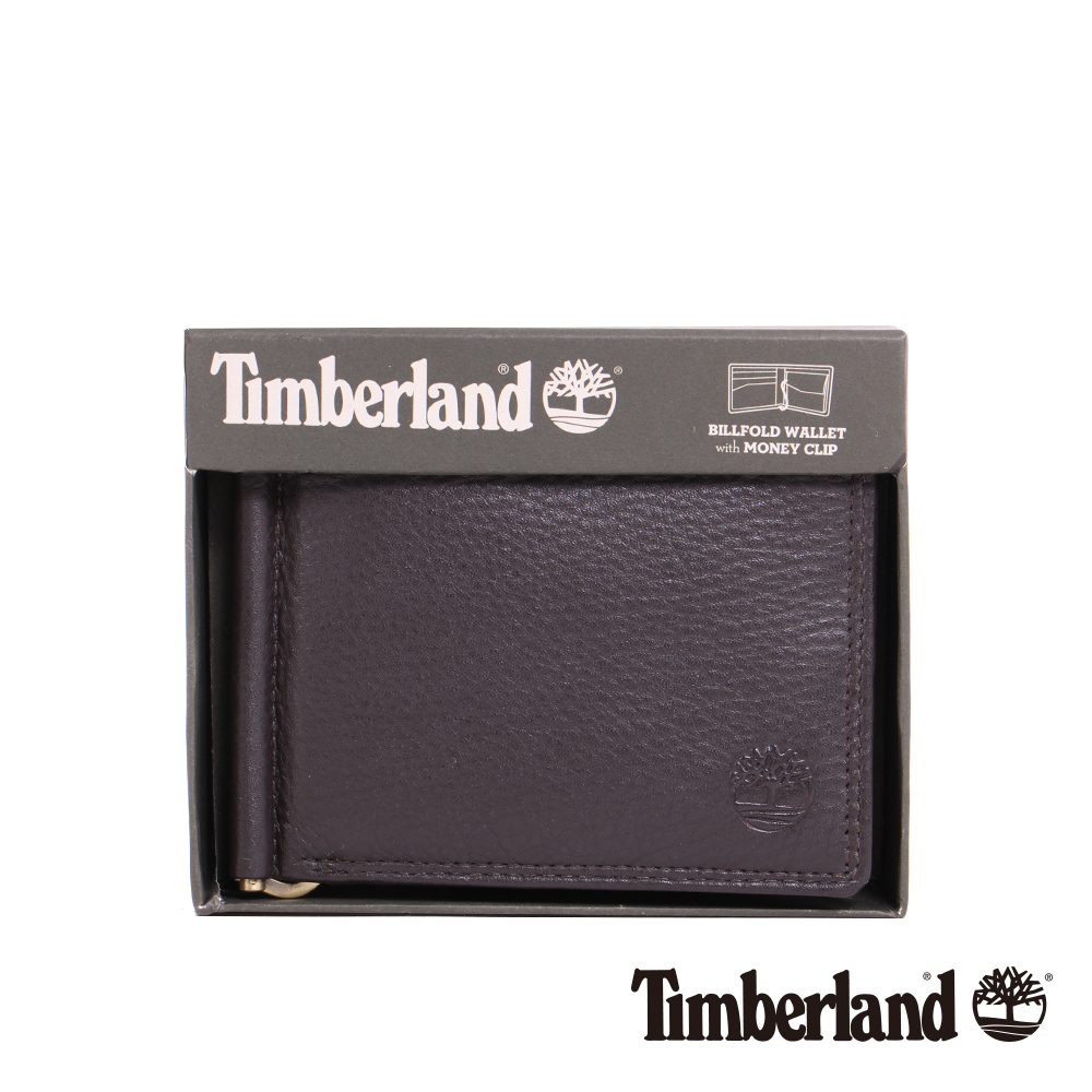 Timberland 男女款高級深咖啡色牛皮短款錢夾錢包